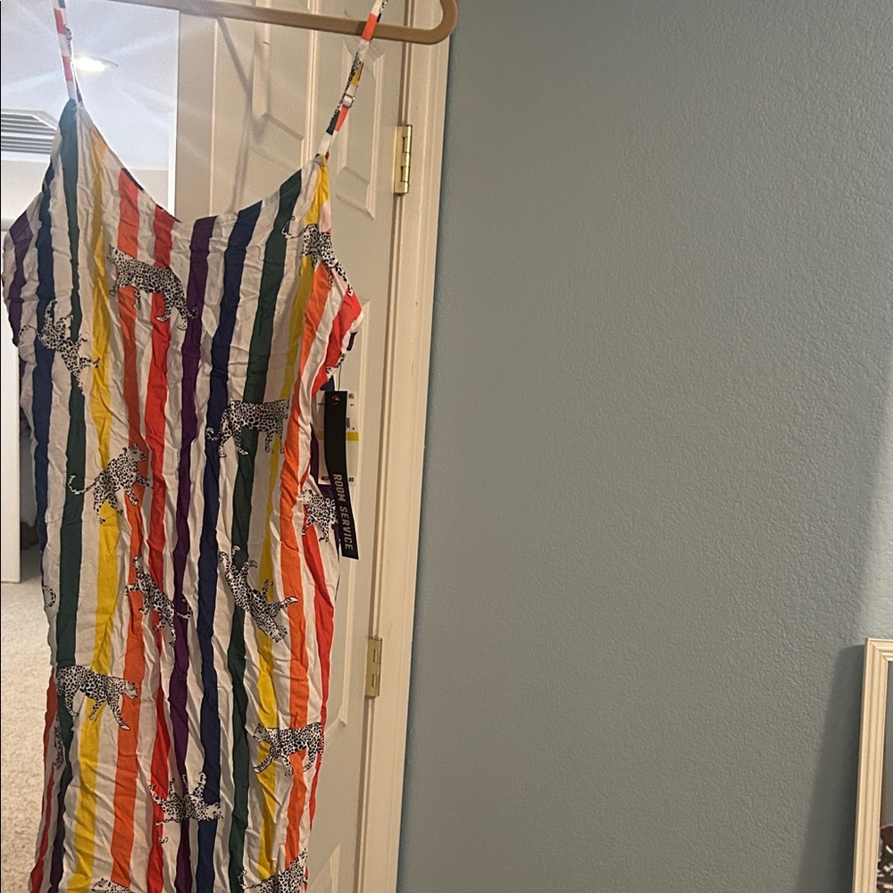 Multi-Color Striped Slip nightgown  with Leopard Print Accents- Room Service